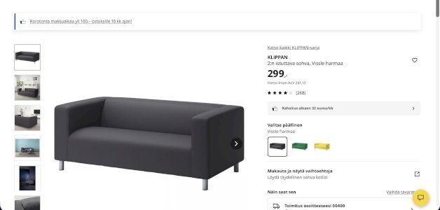 2 istuttava Ikea sohva 